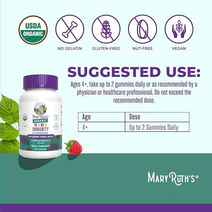 MARYRUTH'S Organics Kids Immune Support Gummies | USDA Organic | Vitamin C, Zinc, and Elderberry Gummies for Kids| Immune Support for Ages 4+ | Vegan | Non-GMO | Gluten Free | 60 Count - Image 3