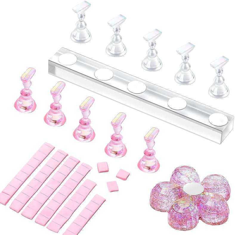 Makartt Nail Stand for Press On Nails Display Practice Art Painting Magnetic Fake Nail Holder for Painting Nails Stand for False Nail Designs with Reusable Putty for Home DIY Beginner Salon Supplies - Image 1