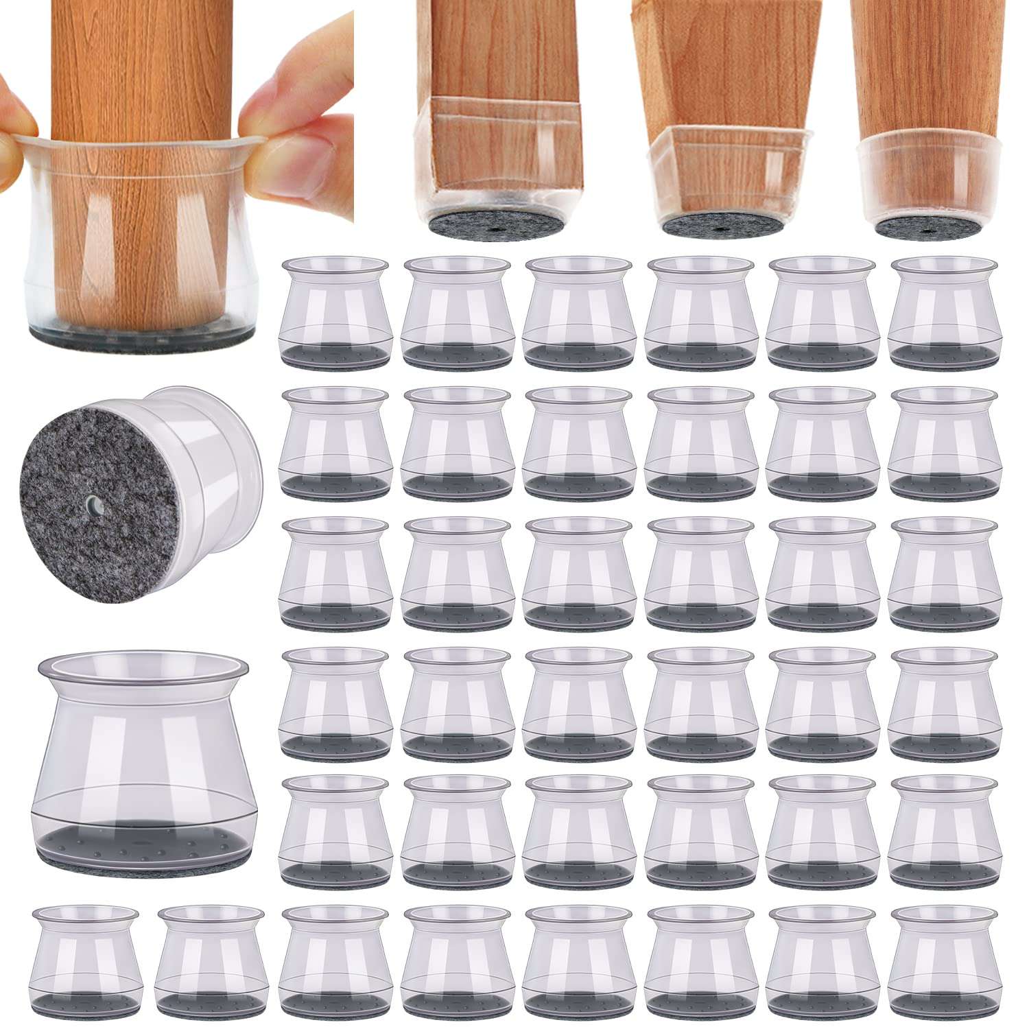 BUMACO 40Pcs Chair Leg Floor Protectors Chair Leg Protectors for Hardwood Floors Silicone Pads Covers to Protect Floors Universal L Clear Fit (1-5/16"~2") - Image 1