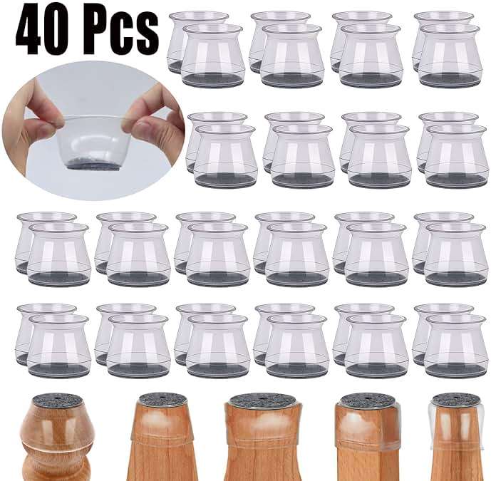 BUMACO 40Pcs Chair Leg Floor Protectors Chair Leg Protectors for Hardwood Floors Silicone Pads Covers to Protect Floors Universal L Clear Fit (1-5/16"~2") - Image 5