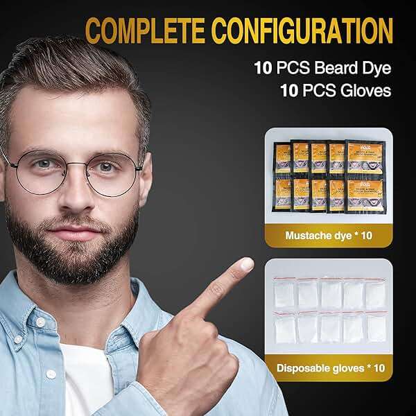 Black Beard Dye for Men - Instant Coloring, Darkening Sideburns, Mustache, and Facial Hair Grooming (10 Pack) - Image 4