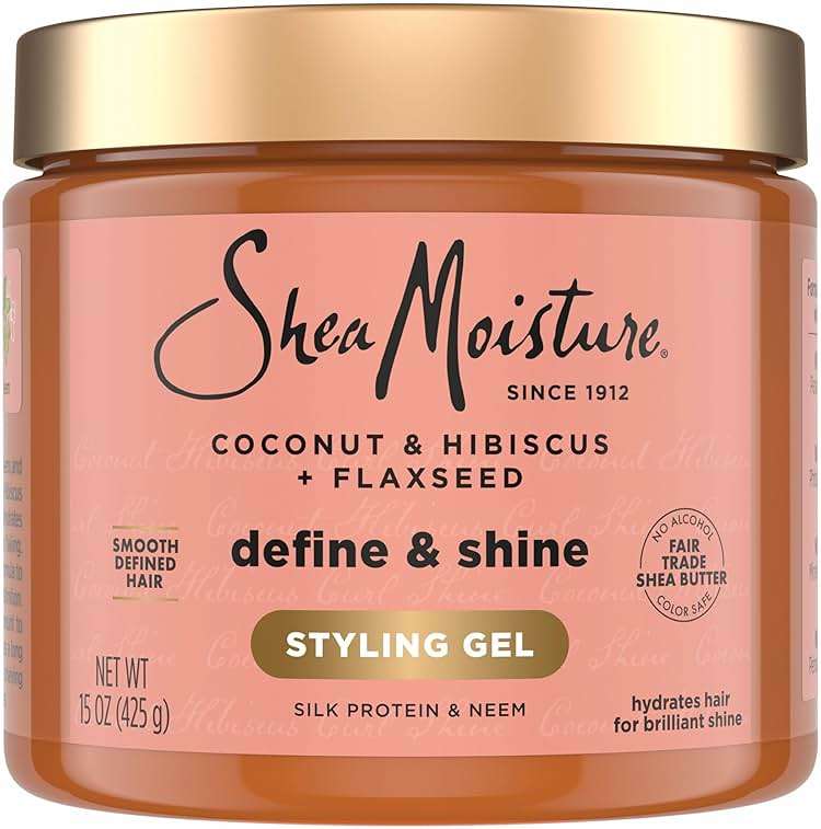SheaMoisture Define & Shine Styling Gel + Flaxseed Coconut&Hibiscus Hydrates,Holds Your Style All Day Infused With Glycerin,Coconut Oil an Invigorating Sweet Scent ParabenFree Frizz Control Gel 15OZ - Image 1