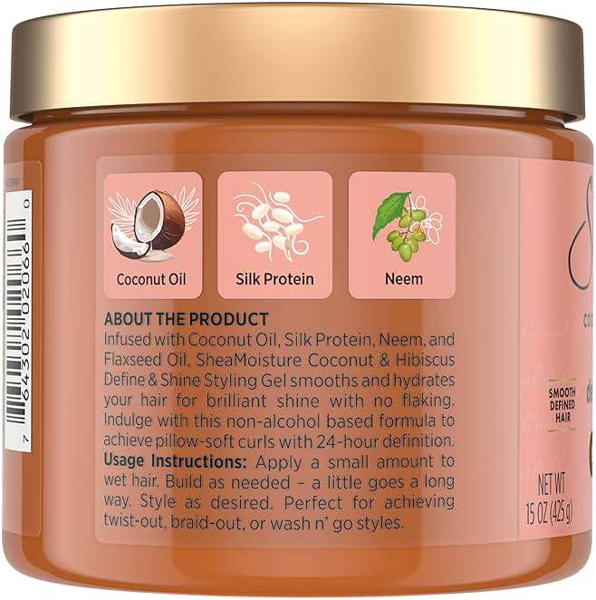 SheaMoisture Define & Shine Styling Gel + Flaxseed Coconut&Hibiscus Hydrates,Holds Your Style All Day Infused With Glycerin,Coconut Oil an Invigorating Sweet Scent ParabenFree Frizz Control Gel 15OZ - Image 2