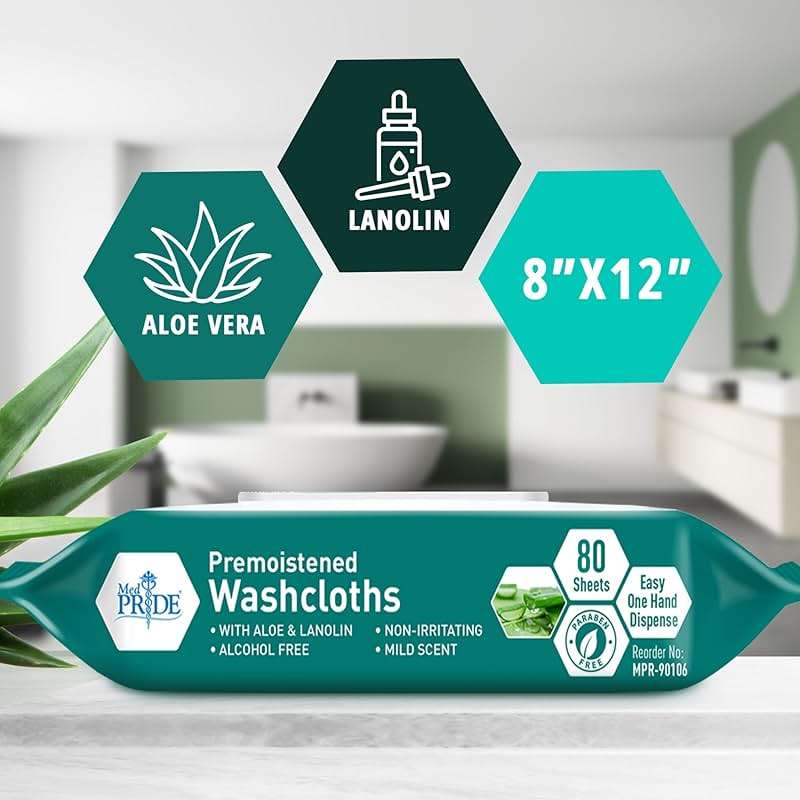 MED PRIDE Disposable XL Premoistened Washcloths 8” x 12” Pack of 80 - Adult Cloth Wipes For Sensitive Skin- Extra Soft Incontinence Wipes - Image 2