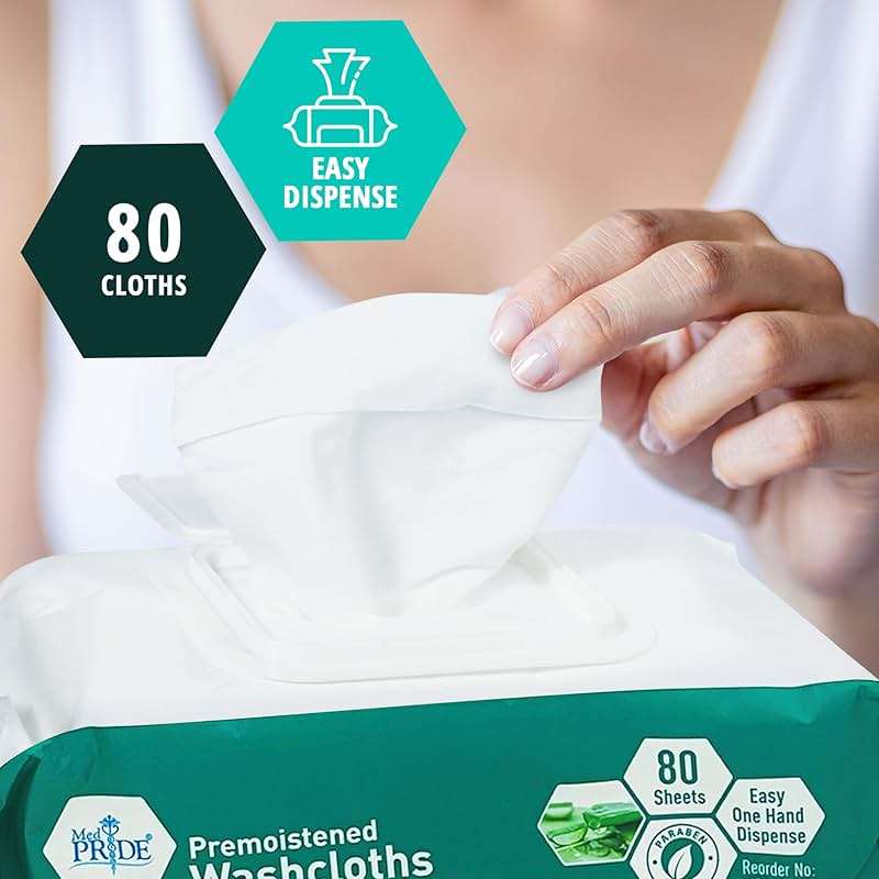 MED PRIDE Disposable XL Premoistened Washcloths 8” x 12” Pack of 80 - Adult Cloth Wipes For Sensitive Skin- Extra Soft Incontinence Wipes - Image 3