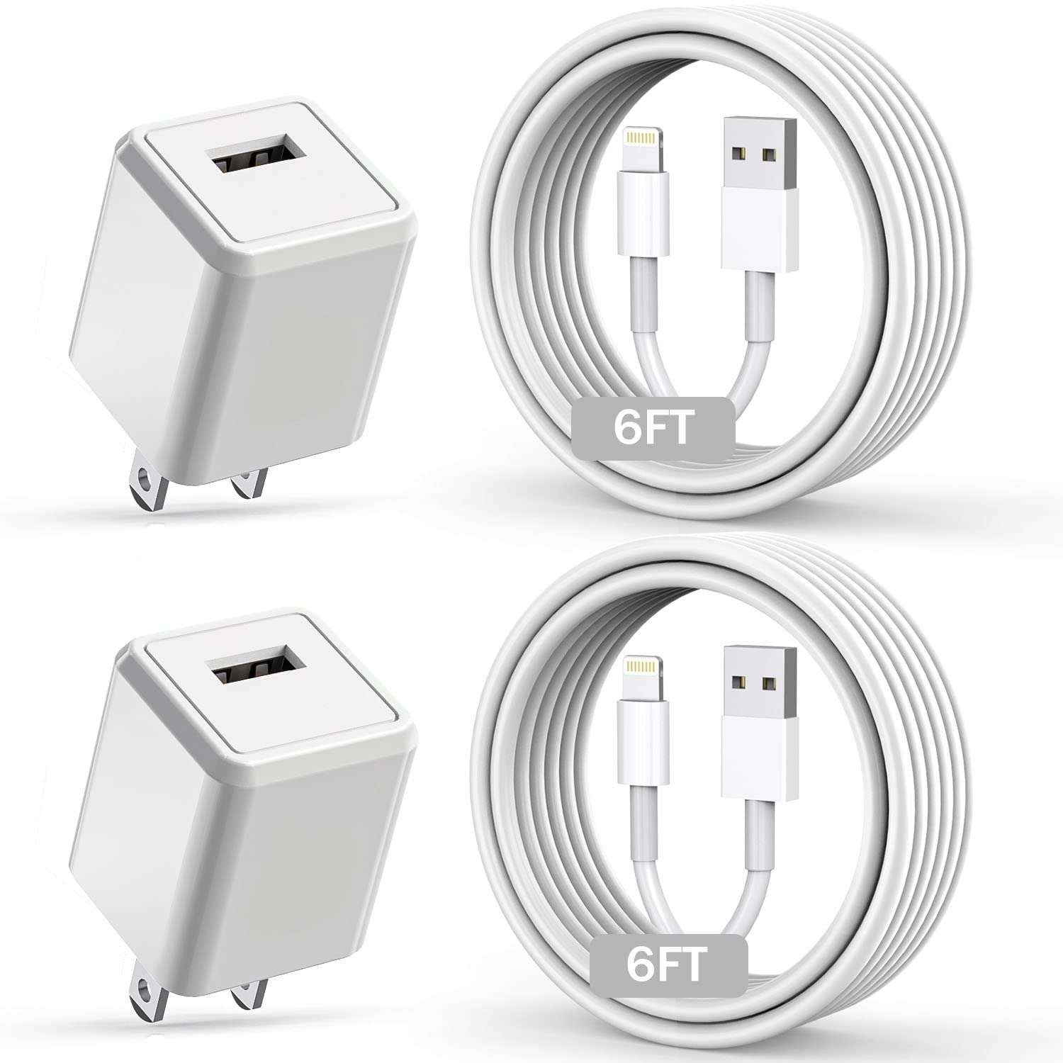 iPhone Charger,Long 6FT iPhone Charger 2Pack i Phone Cord 6feet USB to Lightning Cable Quick Fast Charging Data Sync Cord USB Wall Charge Block Adapter for I Phone14/13/12/11/XS/XR/X/8/7/5/SE2022/iPad - Image 1