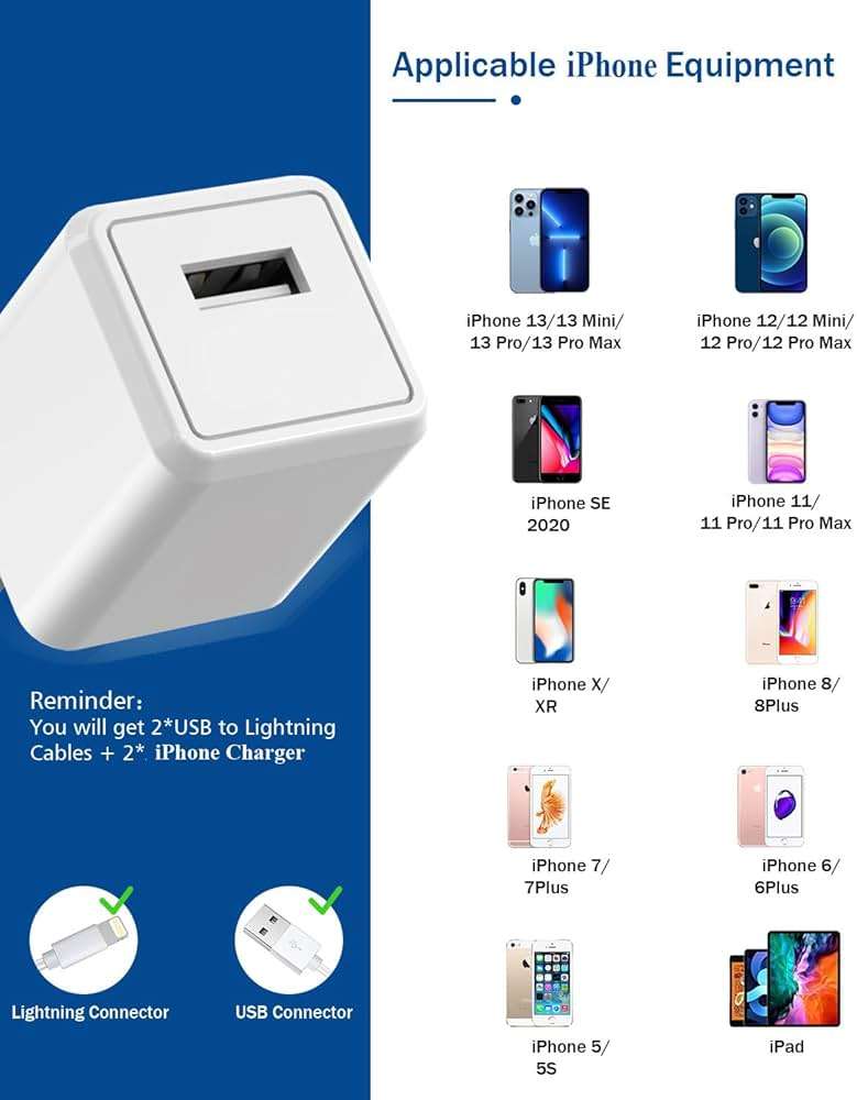 iPhone Charger,Long 6FT iPhone Charger 2Pack i Phone Cord 6feet USB to Lightning Cable Quick Fast Charging Data Sync Cord USB Wall Charge Block Adapter for I Phone14/13/12/11/XS/XR/X/8/7/5/SE2022/iPad - Image 6