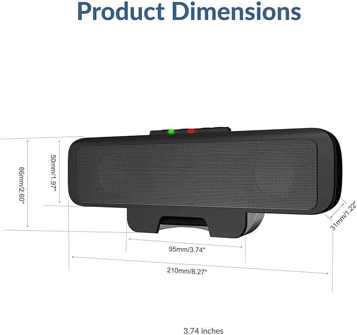Cyber Acoustics USB Speaker Bar (CA-2890) – Stereo USB Powered Speaker, Easily Clamps to Monitor, Convenient Controls - Image 8