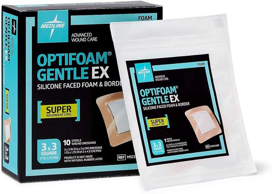 Medline Optifoam Gentle EX Bordered Foam Adhesive Dressing, 3" x 3" Square (100 Count) - Image 5