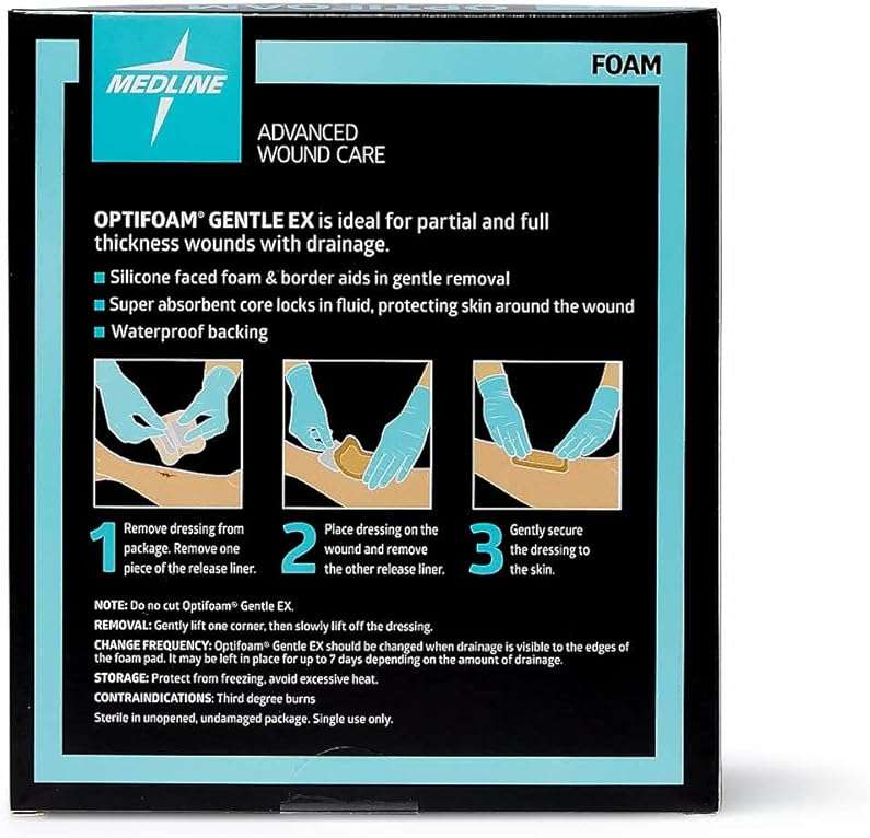 Medline Optifoam Gentle EX Bordered Foam Adhesive Dressing, 3" x 3" Square (100 Count) - Image 7