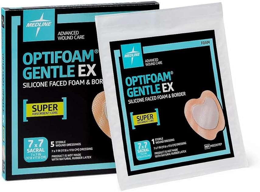 Medline Optifoam Gentle EX Bordered Foam Adhesive Dressing, 7" x 7" Sacral (5 Count) - Image 5