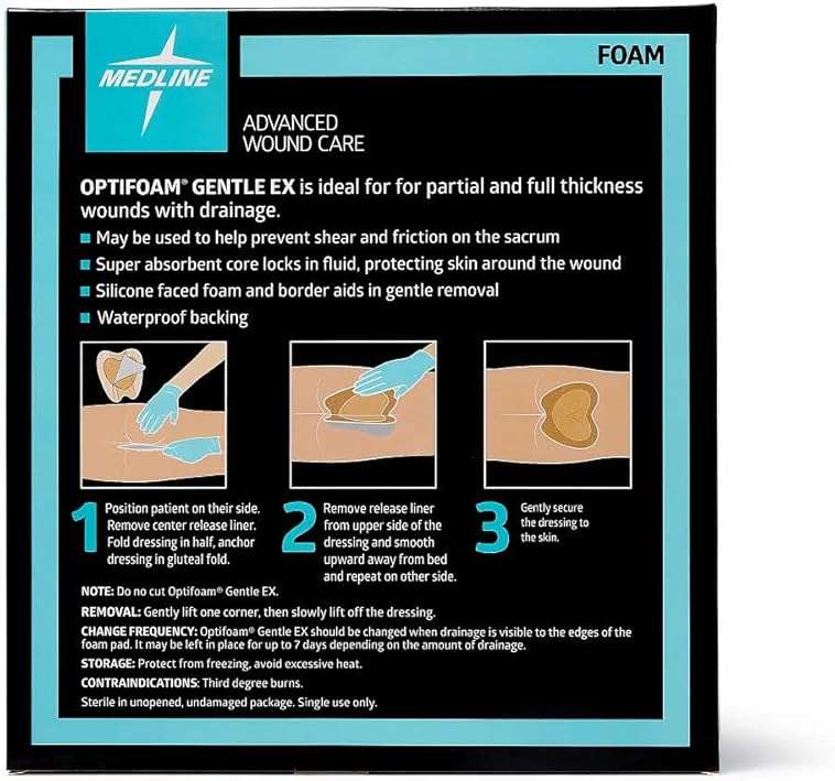 Medline Optifoam Gentle EX Bordered Foam Adhesive Dressing, 7" x 7" Sacral (5 Count) - Image 7