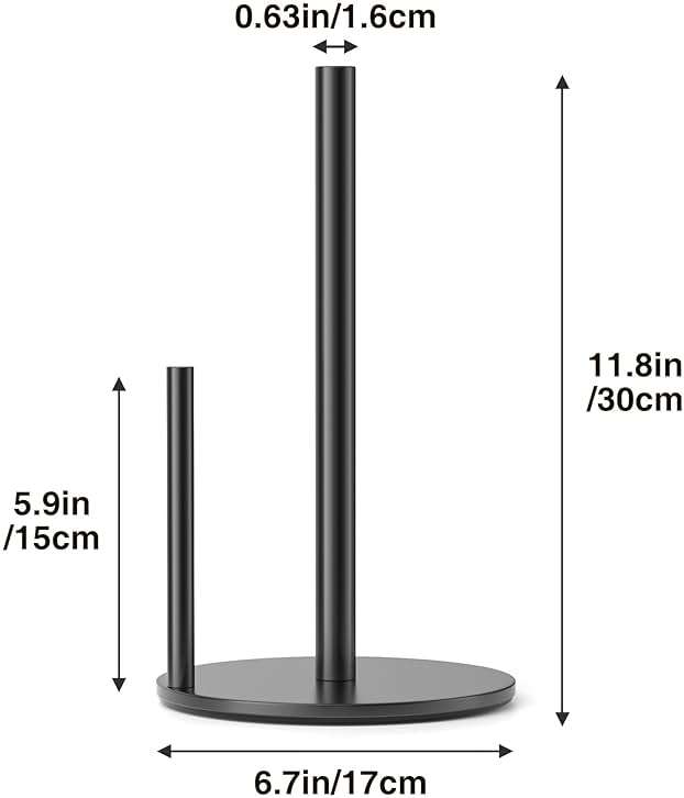 Paper Towel Holder Black, Premium Stainless Steel Kitchen Roll Dispenser, Countertop Roll Organizer with Weighted Base - Image 3