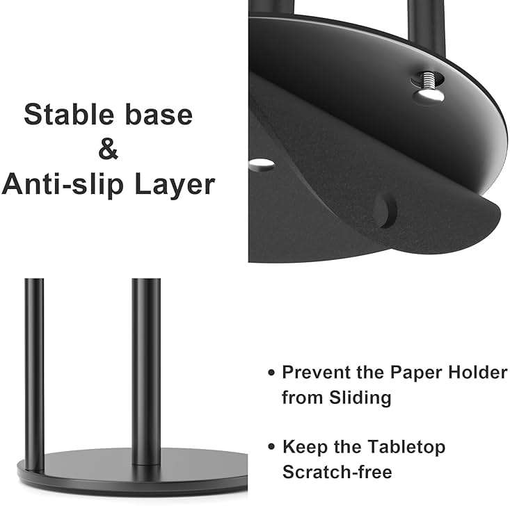 Paper Towel Holder Black, Premium Stainless Steel Kitchen Roll Dispenser, Countertop Roll Organizer with Weighted Base - Image 5