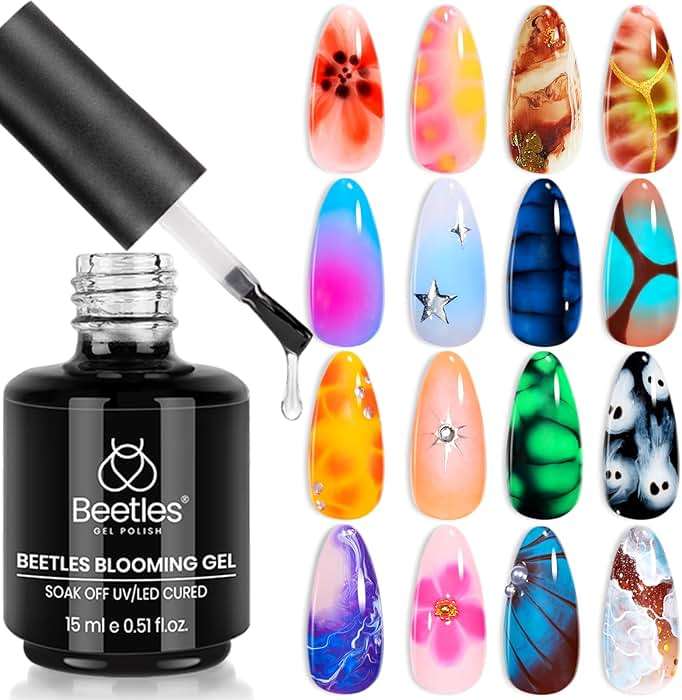 Beetles Blooming Gel 15ml Clear Uv Led Aura Nails Gel Polish for Spreading Effect Marble Natural Stone Watercolor Floral Print Soak Off Diy Nail Art Design Manicure Gift for Women - Image 1