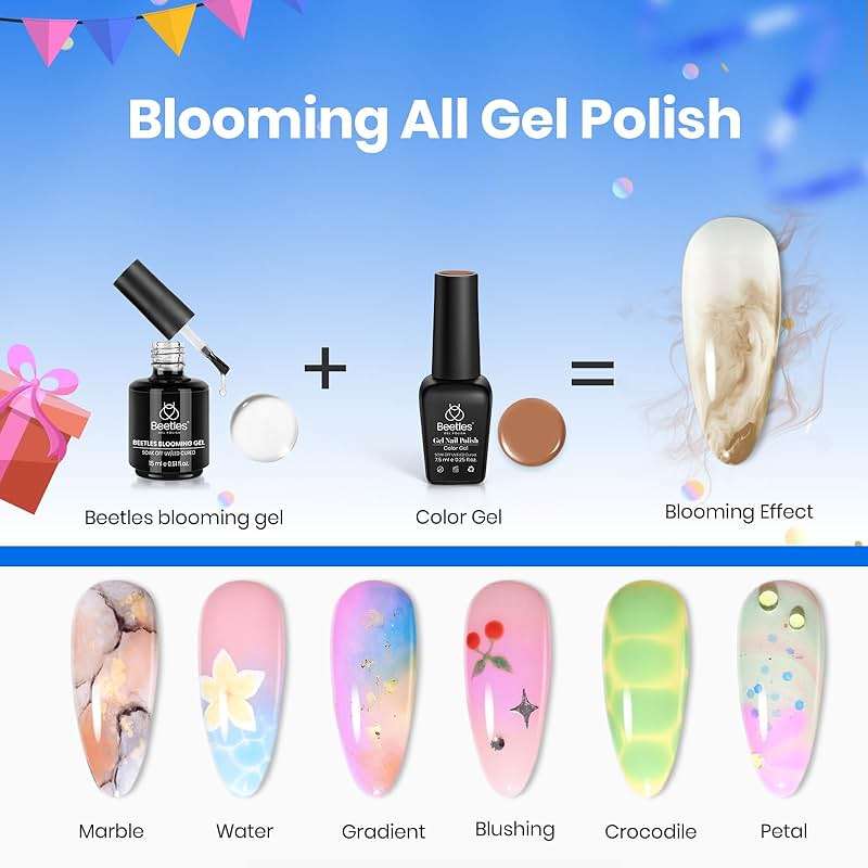Beetles Blooming Gel 15ml Clear Uv Led Aura Nails Gel Polish for Spreading Effect Marble Natural Stone Watercolor Floral Print Soak Off Diy Nail Art Design Manicure Gift for Women - Image 3
