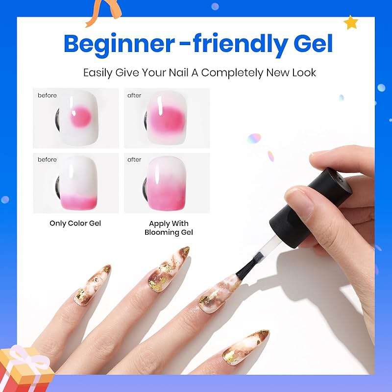 Beetles Blooming Gel 15ml Clear Uv Led Aura Nails Gel Polish for Spreading Effect Marble Natural Stone Watercolor Floral Print Soak Off Diy Nail Art Design Manicure Gift for Women - Image 4
