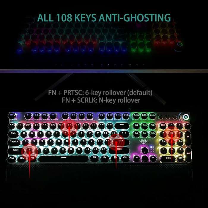 AULA F2088 Typewriter Style Mechanical Gaming Keyboard Wired,Blue Switches,Rainbow LED Backlit,Removable Wrist Rest,Media Control Knob,Retro Punk Round Keycaps,USB Wired Computer Keyboard - Image 6
