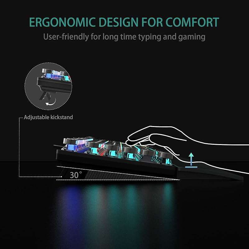 AULA F2088 Typewriter Style Mechanical Gaming Keyboard Wired,Blue Switches,Rainbow LED Backlit,Removable Wrist Rest,Media Control Knob,Retro Punk Round Keycaps,USB Wired Computer Keyboard - Image 7