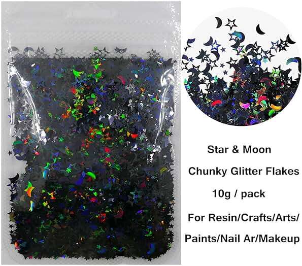 LoveOurHome 6 Colors Star Moon Chunky Glitter Flakes Resin Epoxy Accessories Holographic Black Blue Stars Glitters Confetti Crafts Sequins Decor for Nail Art/Slime/Makeup/Jewelry Making - Image 4