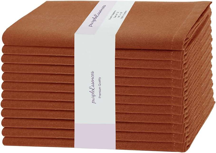 PurpleEssences Rust Set of 12 Cloth Dinner Napkins 100% Cotton 18x18 Inch - Soft Durable Washable - Ideal for Farmhouse Party Spring Easter Summer - Perfect Everyday Use Table Linen - Rust - Image 1