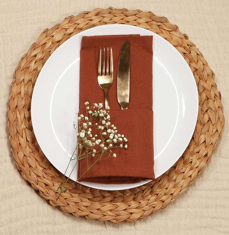 PurpleEssences Rust Set of 12 Cloth Dinner Napkins 100% Cotton 18x18 Inch - Soft Durable Washable - Ideal for Farmhouse Party Spring Easter Summer - Perfect Everyday Use Table Linen - Rust - Image 3