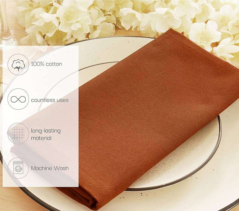 PurpleEssences Rust Set of 12 Cloth Dinner Napkins 100% Cotton 18x18 Inch - Soft Durable Washable - Ideal for Farmhouse Party Spring Easter Summer - Perfect Everyday Use Table Linen - Rust - Image 4