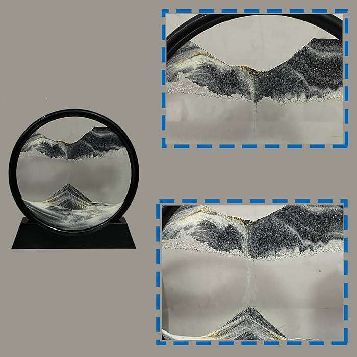 HYUGF Moving Sand Art Picture Decor, 3D Deep Sea Sandscape Liquid Motion, Round Glass Frame Display Flowing Sand Relaxing Gift for Kids Adults Home Office Work Desktop Decoration Toy (Black, 7") - Image 2