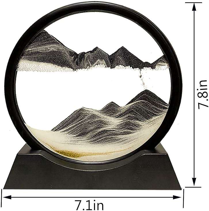 HYUGF Moving Sand Art Picture Decor, 3D Deep Sea Sandscape Liquid Motion, Round Glass Frame Display Flowing Sand Relaxing Gift for Kids Adults Home Office Work Desktop Decoration Toy (Black, 7") - Image 3
