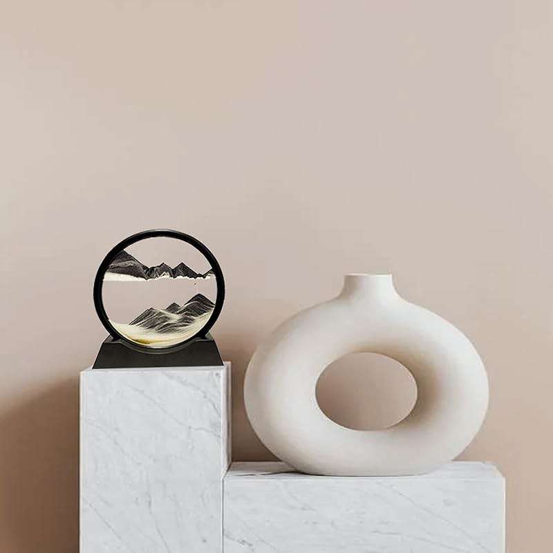 HYUGF Moving Sand Art Picture Decor, 3D Deep Sea Sandscape Liquid Motion, Round Glass Frame Display Flowing Sand Relaxing Gift for Kids Adults Home Office Work Desktop Decoration Toy (Black, 7") - Image 4