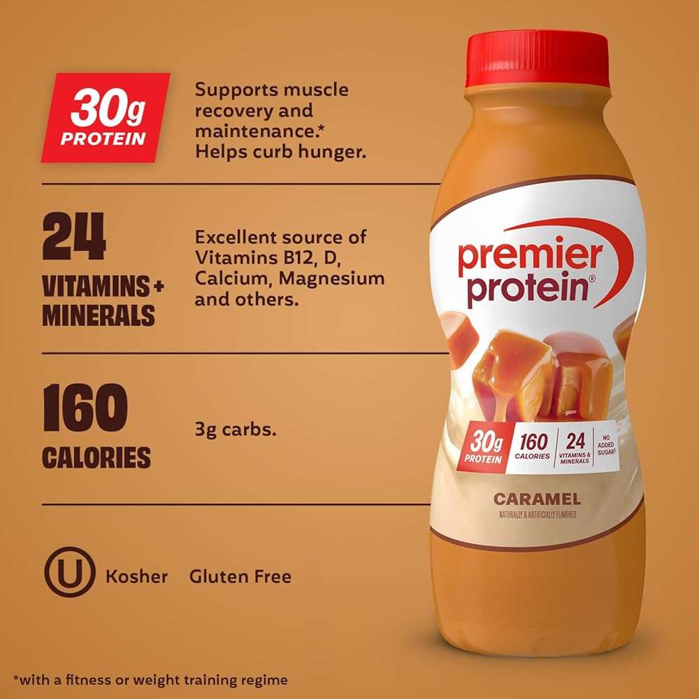 Premier Protein Shake, Caramel, 30g Protein, No Added Sugar, 24 Vitamins & Minerals to Support Immune Health, 11.5 fl oz, 1 Pack - Image 3