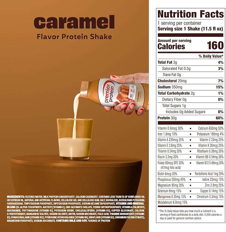 Premier Protein Shake, Caramel, 30g Protein, No Added Sugar, 24 Vitamins & Minerals to Support Immune Health, 11.5 fl oz, 1 Pack - Image 6