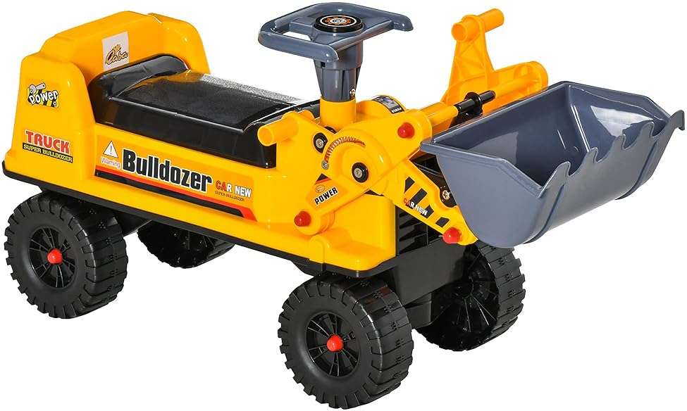 Qaba Kids Bulldozer Ride-On Toy for Toddler with Tough Wheels, Outdoor Construction Toy with Controllable Digging Bucket, Yellow - Image 1