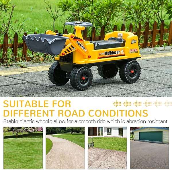 Qaba Kids Bulldozer Ride-On Toy for Toddler with Tough Wheels, Outdoor Construction Toy with Controllable Digging Bucket, Yellow - Image 7