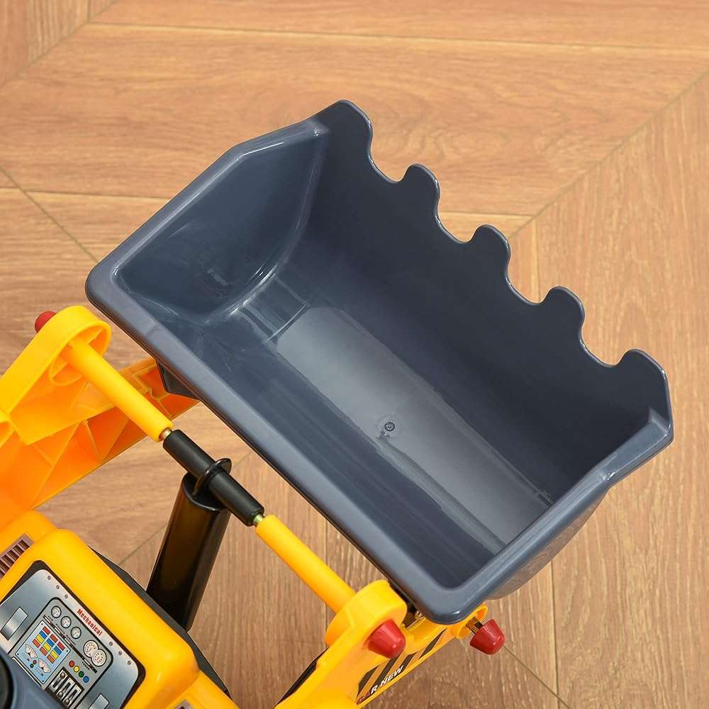 Qaba Kids Bulldozer Ride-On Toy for Toddler with Tough Wheels, Outdoor Construction Toy with Controllable Digging Bucket, Yellow - Image 8