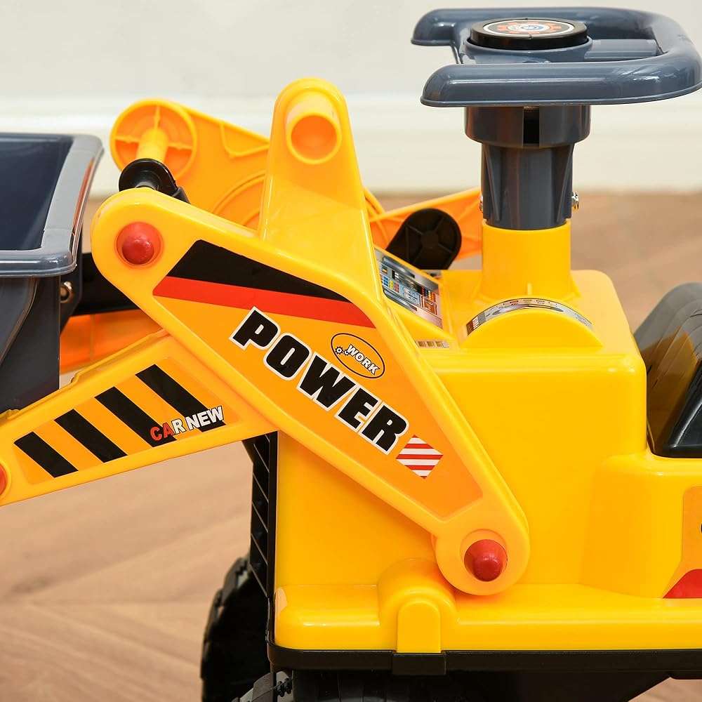 Qaba Kids Bulldozer Ride-On Toy for Toddler with Tough Wheels, Outdoor Construction Toy with Controllable Digging Bucket, Yellow - Image 9