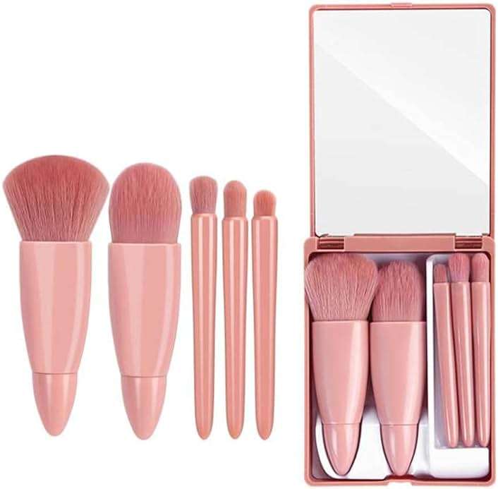 Easy-taken Travel Makeup Brush Set, COSHINE 5pcs Mini Complete Function Cosmetic Brushes Kit (5pcs with mirror) - Image 1
