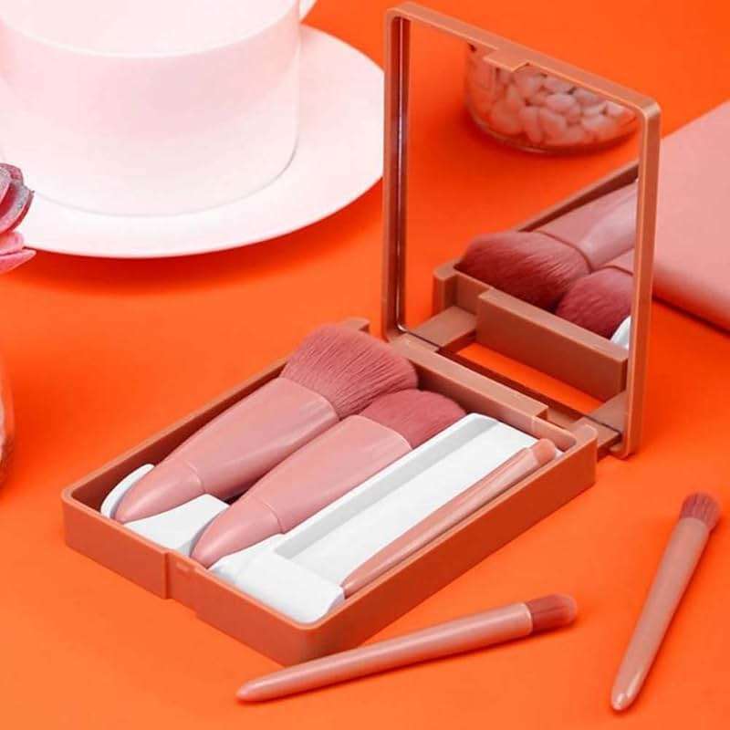 Easy-taken Travel Makeup Brush Set, COSHINE 5pcs Mini Complete Function Cosmetic Brushes Kit (5pcs with mirror) - Image 2