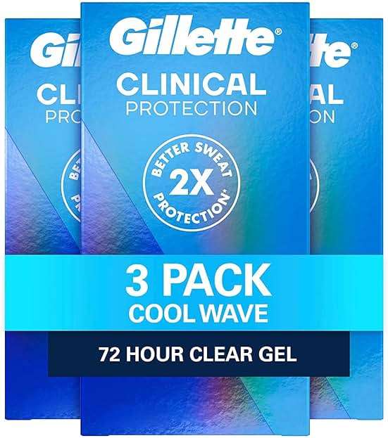 Gillette Clinical Antiperspirant and Deodorant for Men, 100HR Sweat & Odor Protection, Long Lasting Freshness, Anti-White Mark Technology, Clear Gel, Cool Wave Scent, 1.6 oz (Pack of 3) - Image 1