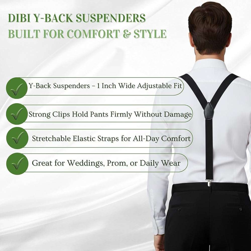 Dibi Suspenders for Men Y-Back Heavy Duty Mens Suspenders Strong Clips Elastic Adjustable Dress Pants Jeans Wedding Formal - Image 4