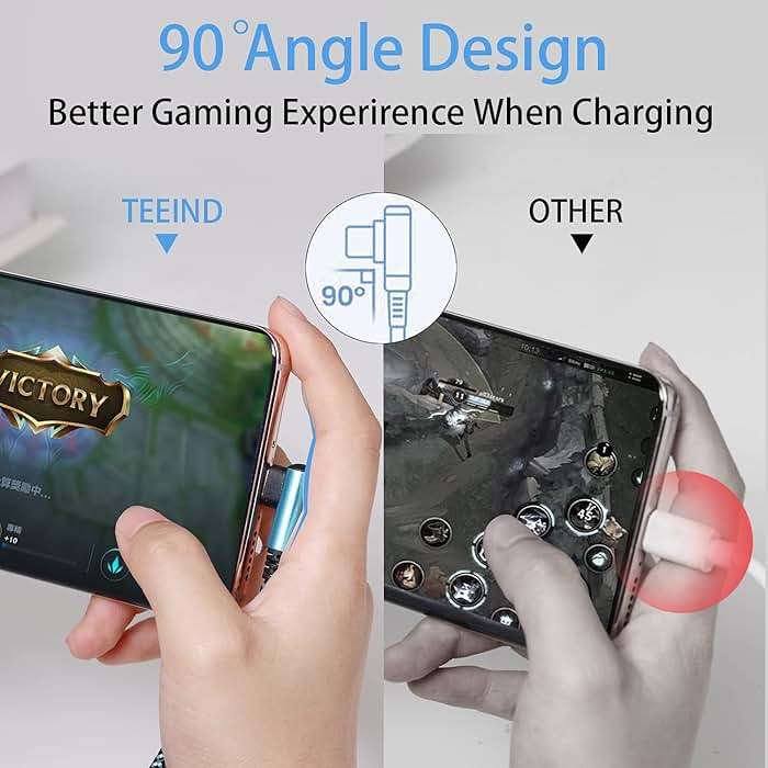 Teeind USB Type C Cable 2.1A Fast Charging: [90 Degree/6ft/3Pack] Nylon USB C Cord Right Angle Compatible with Samsung Galaxy S23/S22/9/Note 10, USB C Charger-Blue/Magenta/Purple - Image 4