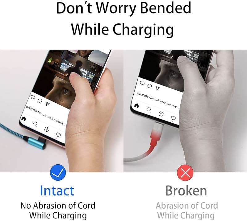 Teeind USB Type C Cable 2.1A Fast Charging: [90 Degree/6ft/3Pack] Nylon USB C Cord Right Angle Compatible with Samsung Galaxy S23/S22/9/Note 10, USB C Charger-Blue/Magenta/Purple - Image 6