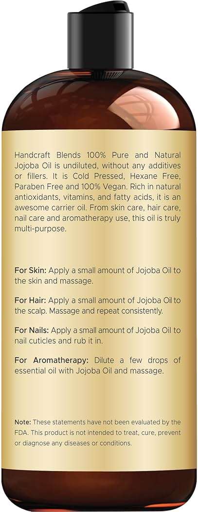 Handcraft Blends Jojoba Oil | 100% Pure and Natural | Ayurvedic Skin Care | Premium Grade Carrier Oil | Face | Skin | Hair | Massage | Cold-Pressed | Hexane-Free | 16 Fl Oz - Image 2