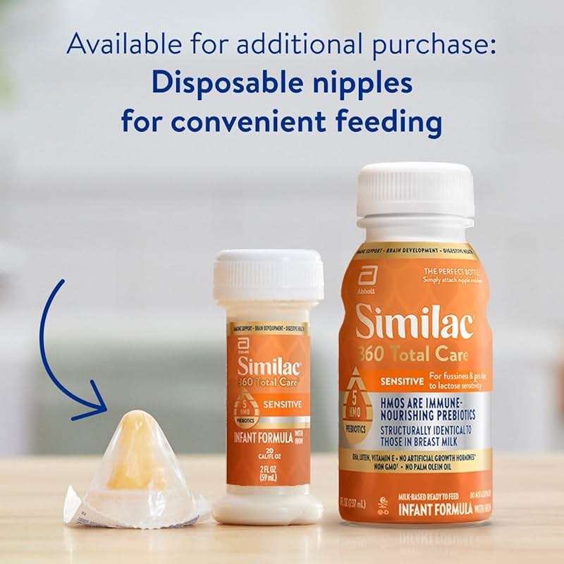 Similac 360 Total Care Sensitive Infant Formula for Fussiness & Gas Due to Lactose Sensitivity, Has 5 HMO Prebiotics, Liquid Baby Formula, Ready to Feed, 8-fl-oz Bottle, Pack of 24 - Image 8