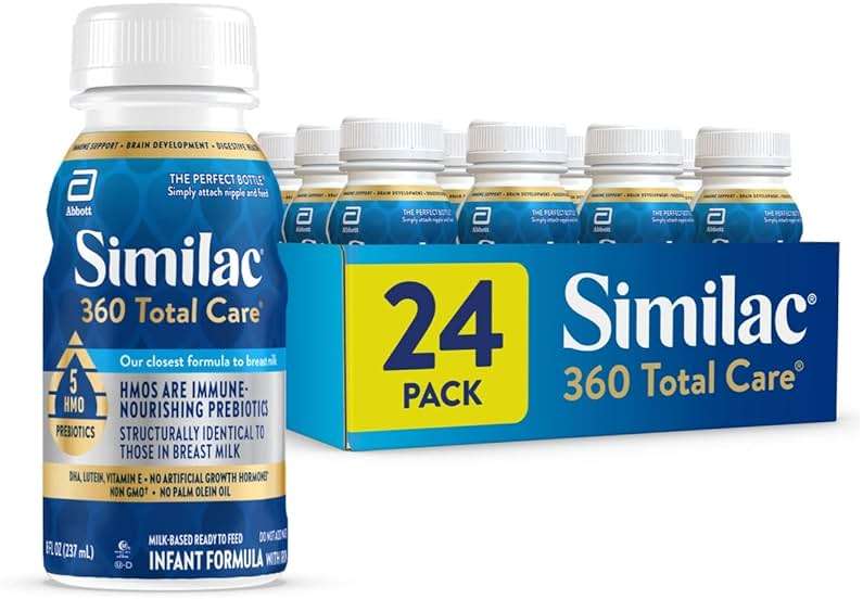 Similac 360 Total Care Infant Formula, Has 5 HMO Prebiotics, Our Closest Prebiotic Blend to Breast Milk, Non-GMO, Baby Formula, Ready to Feed, 8-fl-oz Bottle, Pack of 24 - Image 1
