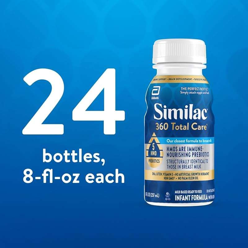 Similac 360 Total Care Infant Formula, Has 5 HMO Prebiotics, Our Closest Prebiotic Blend to Breast Milk, Non-GMO, Baby Formula, Ready to Feed, 8-fl-oz Bottle, Pack of 24 - Image 10