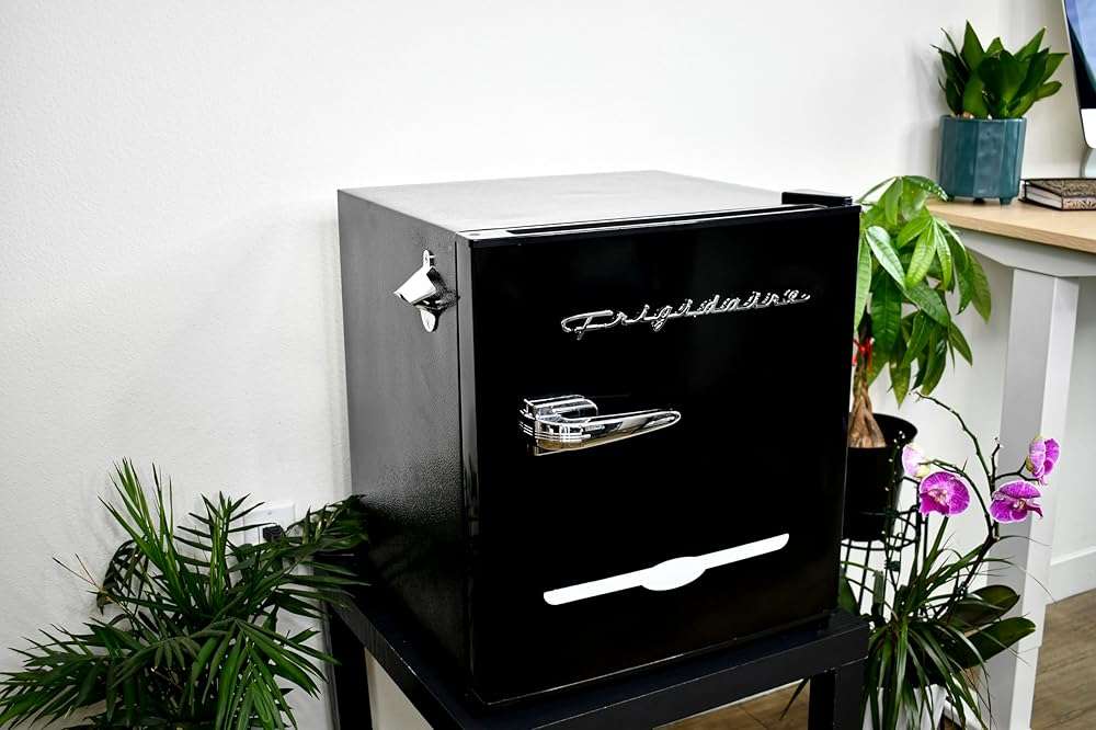FRIGIDAIRE Black Retro Mini Refrigerator-Energy Saving-Adjustable Thermostat Control-Side Mounted Bottle Opener-Ideal for Dorm, Office, RV, Garage, Apartment 1.6 Cubic Feet - Image 2