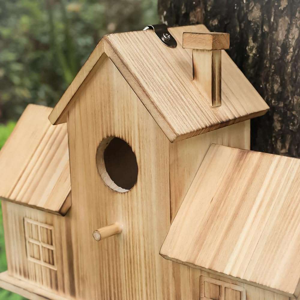 Bird Houses for Outside 3 Hole Bird House Room for 3 Bird Families Outdoor Bluebird Finch Cardinals Wooden Hanging Birdhouse for Garden - Image 5