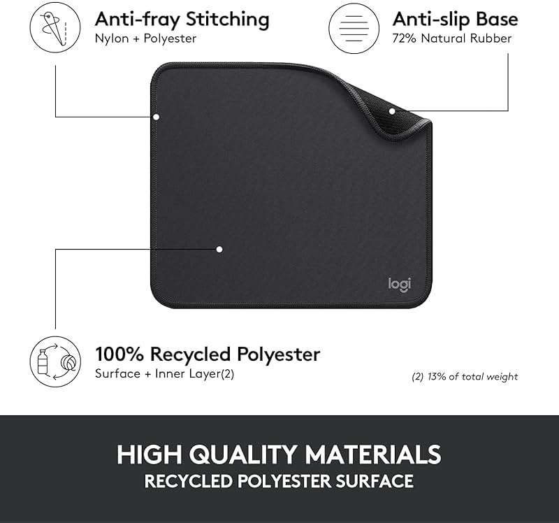 Logitech Mouse Pad - Studio Series, Computer Mouse Mat with Anti-Slip Rubber Base, Easy Gliding, Spill-Resistant Surface, Durable Materials, Portable, in a Fresh Modern Design, Graphite - Image 6