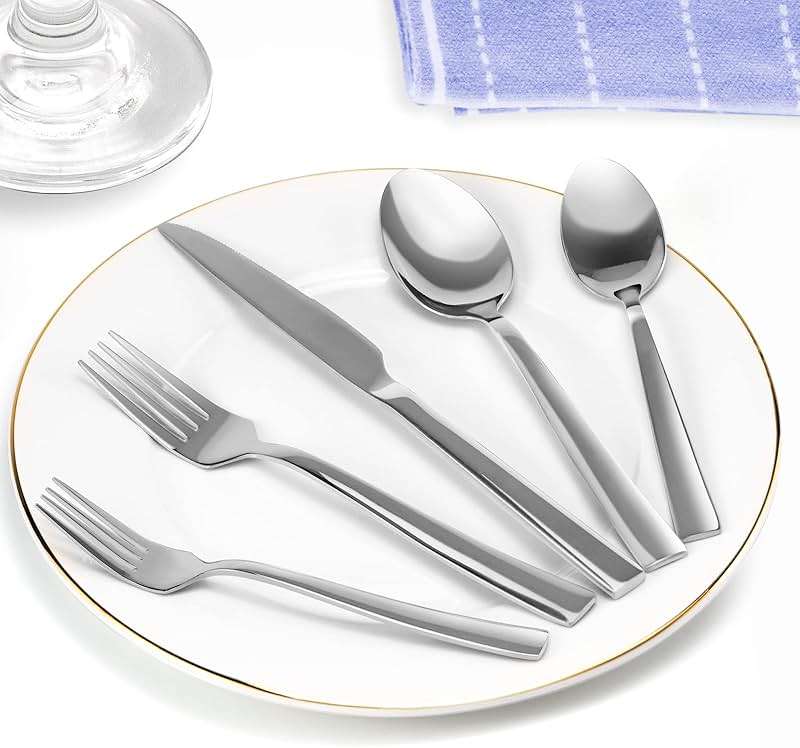 Silverware Set for 8, Briout 40 Piece Flatware Cutlery Set Stainless Steel Luxury Square Tableware Thick Knife Fork Spoon for Home Kitchen Restaurant Wedding, Mirror Polished, Dishwasher Safe - Image 2
